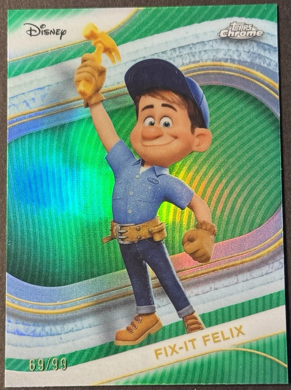 2025 Topps Chrome Disney Fix-It Felix Green Wave Refractor /99 #66