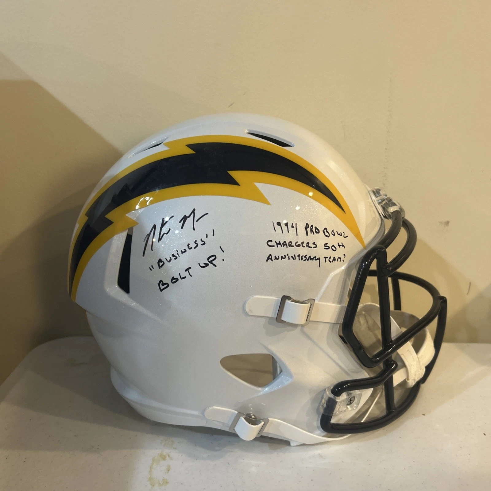 SAN DIEGO CHARGERS- NATRONE MEANS SIGNED AUTOGRAPH FS HELMET PSA COA STATS SPEED
