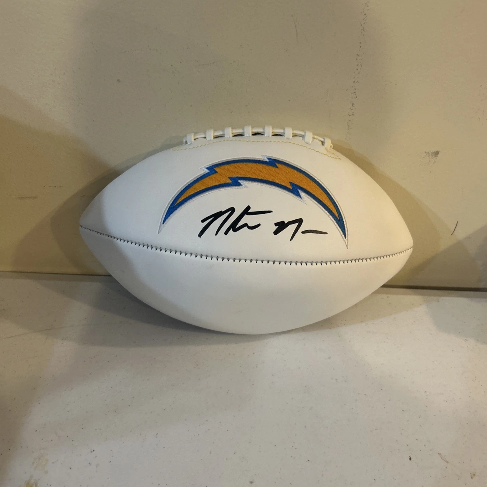 SAN DIEGO CHARGERS- NATRONE MEANS SIGNED AUTOGRAPH LOGO FOOTBALL PSA DNA COA