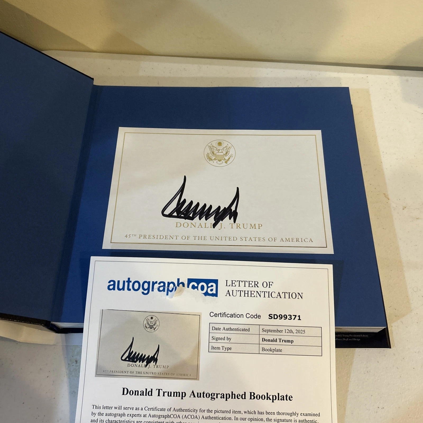PRESIDENT DONALD TRUMP SIGNED AUTOGRAPH SAVE AMERICA HARDOVER BOOK ACOA LETTER