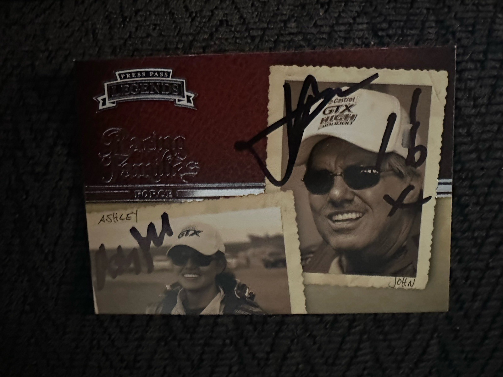 John & Ashley Force signed Card Autographed Nhra Press Pass Legends