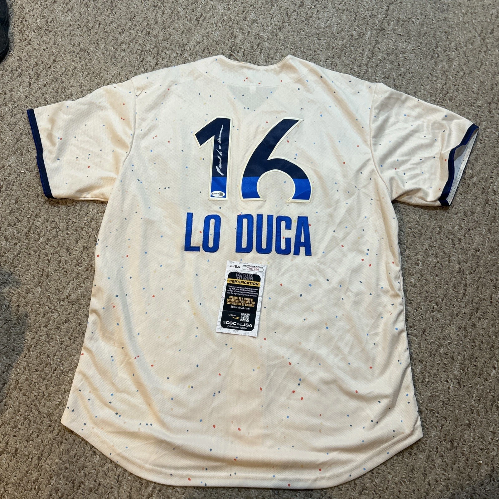 LOS ANGELES DODGERS- PAUL LO DUCA SIGNED AUTOGRAPH JERSEY JSA COA BASEBALL
