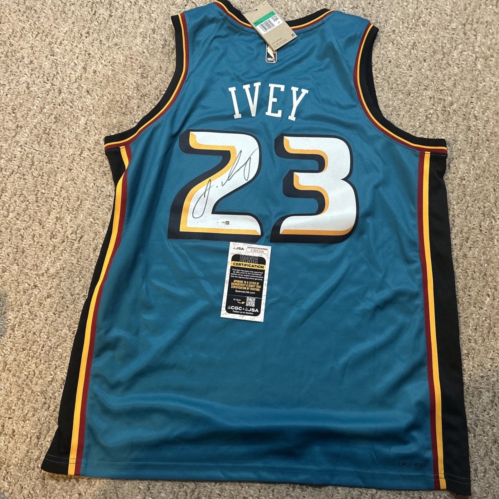 DETROIT PISTONS- JADEN IVEY SIGNED AUTOGRAPH AUTHENTIC SWINGMAN JERSEY JSA COA