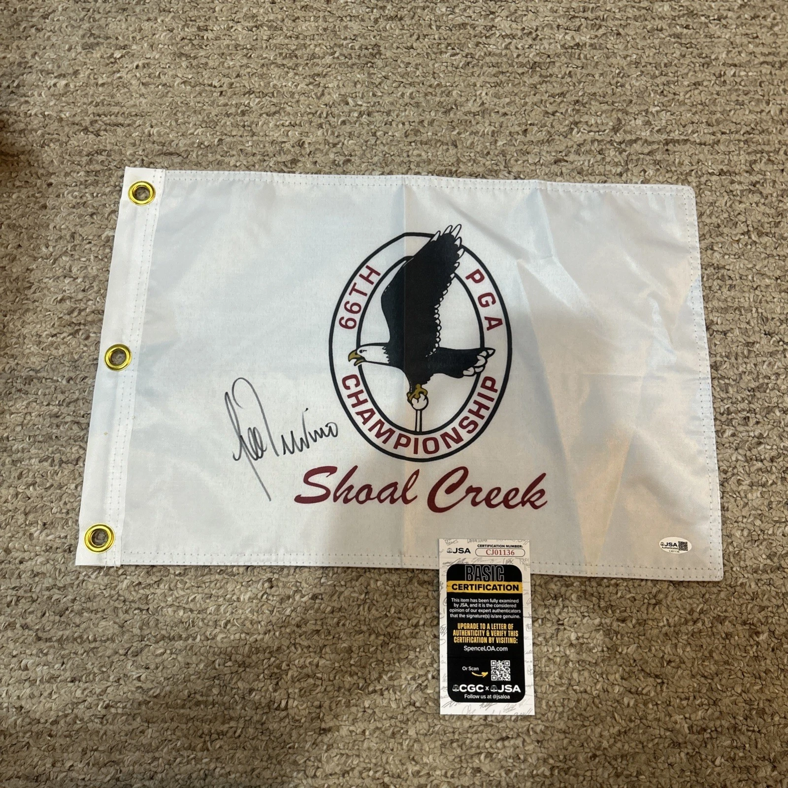 LEE TREVINO SIGNED AUTOGRAPH 1984 PGA CHAMPIONSHIP PIN FLAG JSA COA SHOAL CREEK