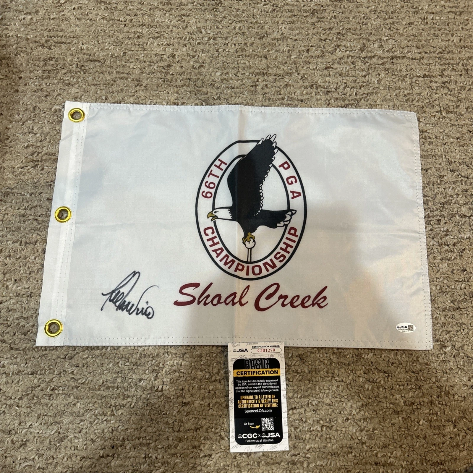 LEE TREVINO SIGNED AUTOGRAPH 1984 PGA CHAMPIONSHIP PIN FLAG JSA COA SHOAL CREEK