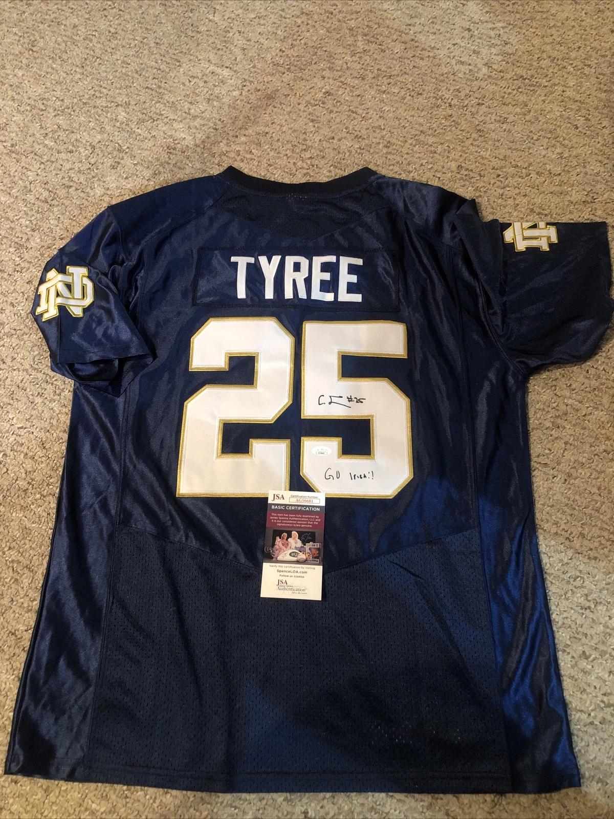 NOTRE DAME FIGHTING IRISH- CHRIS TYREE SIGNED AUTOGRAPH JERSEY JSA COA GO IRISH