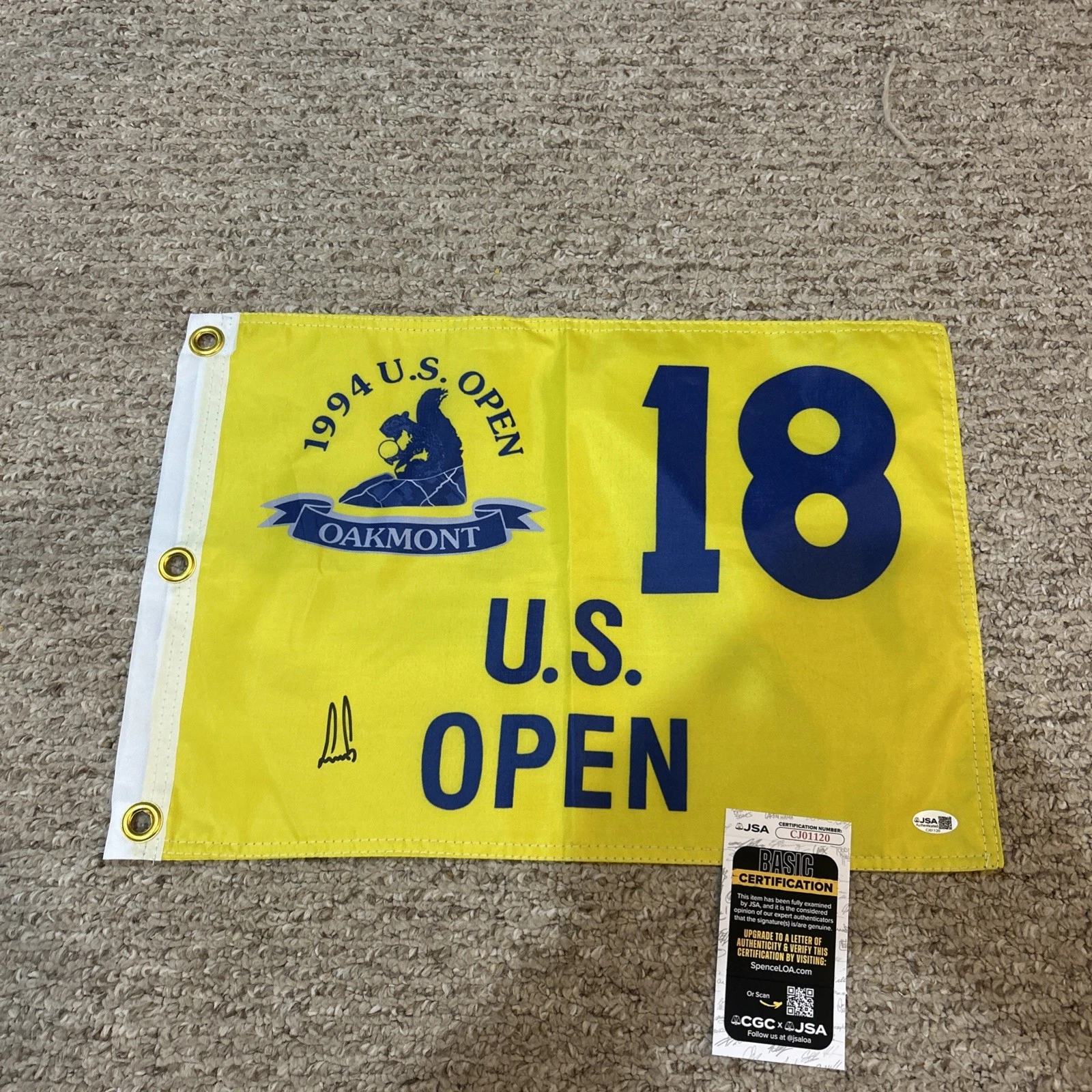 ERNIE ELS SIGNED AUTOGRAPH 1994 US OPEN PIN FLAG JSA COA OAKMONT GOLF PGA GOLFER