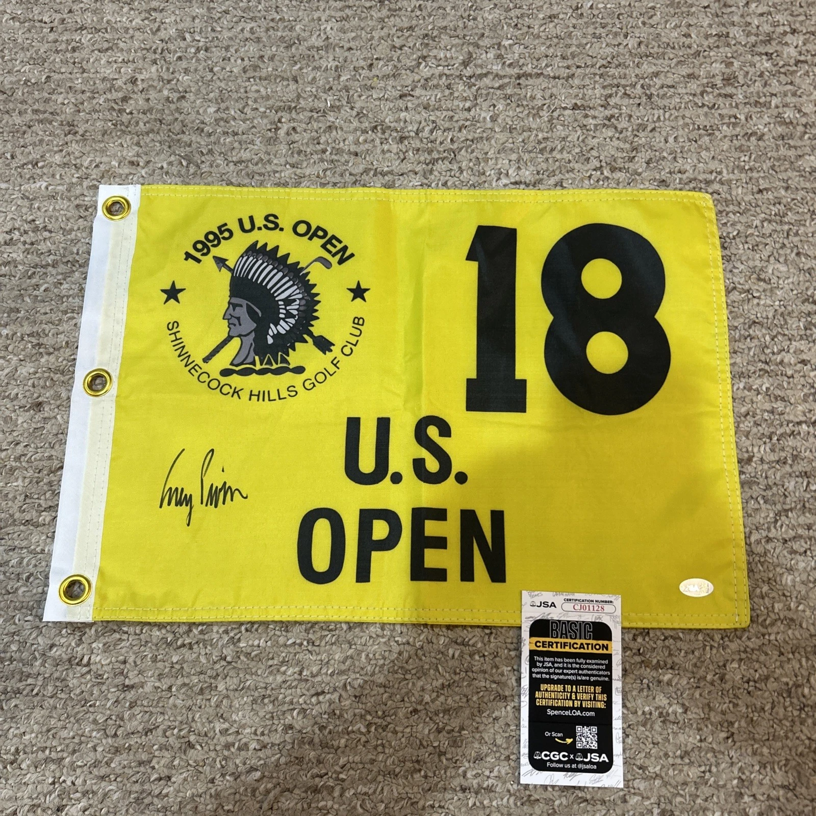COREY PAVIN SIGNED AUTOGRAPH 1995 US OPEN PIN FLAG JSA COA SHINNECOCK HILLS GOLF