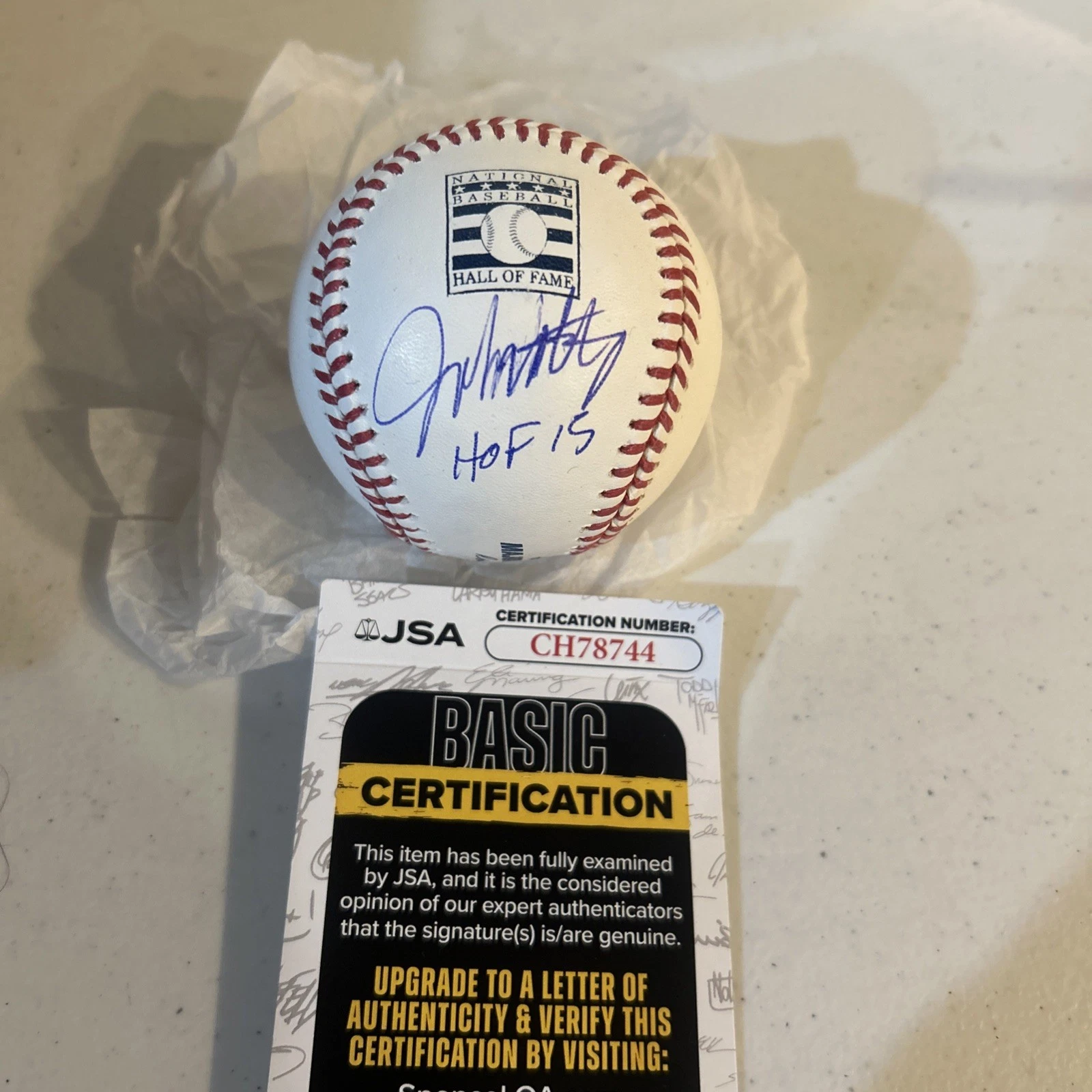JOHN SMOLTZ SIGNED AUTOGRAPH HOF LOGO BASEBALL JSA COA ROMLB BALL ATLANTA BRAVES