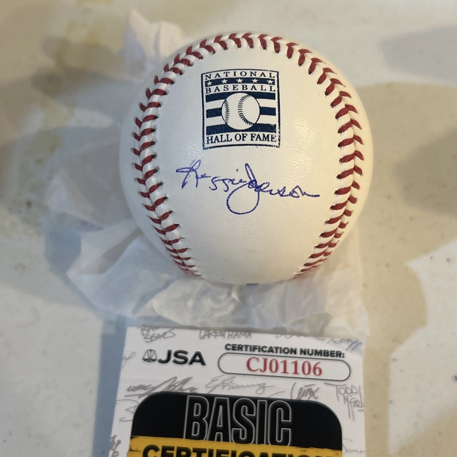 REGGIE JACKSON SIGNED AUTOGRAPH HOF LOGO BASEBALL JSA COA ROMLB BALL YANKEES A’S