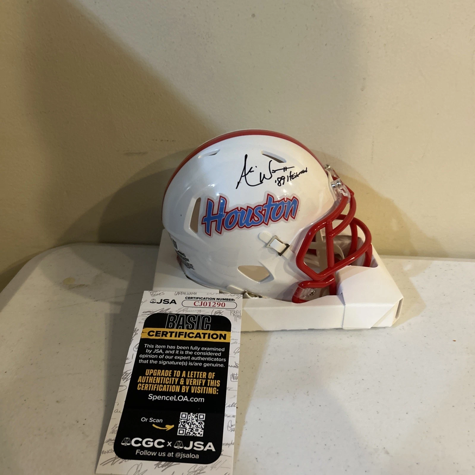 HOUSTON COUGARS- ANDRE WARE SIGNED AUTOGRAPH MINI HELMET JSA COA HEISMAN 1989
