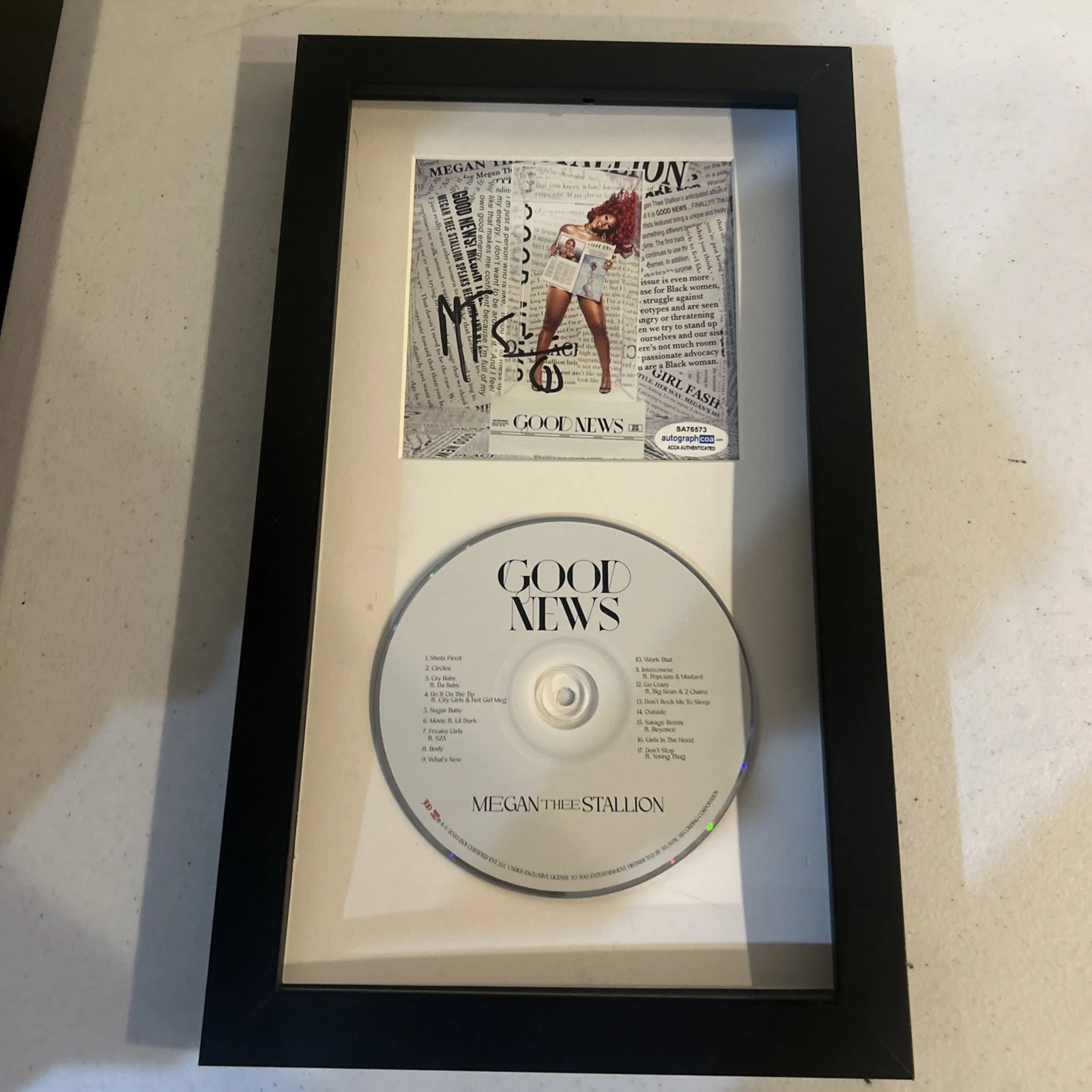 MEGAN THEE STALLION SIGNED AUTOGRAPH FRAMED CD DISPLAY ACOA GOOD NEWS
