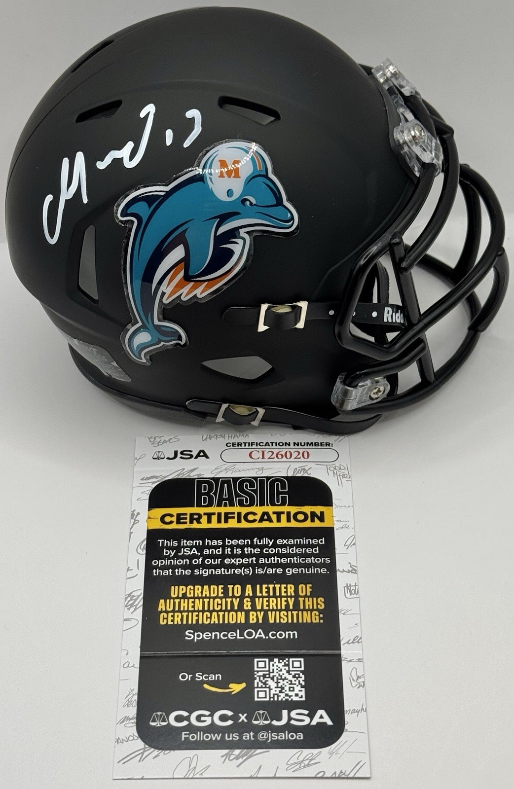 Dan Marino Signed Autographed Custom Black Miami Dolphins Mini Helmet JSA COA