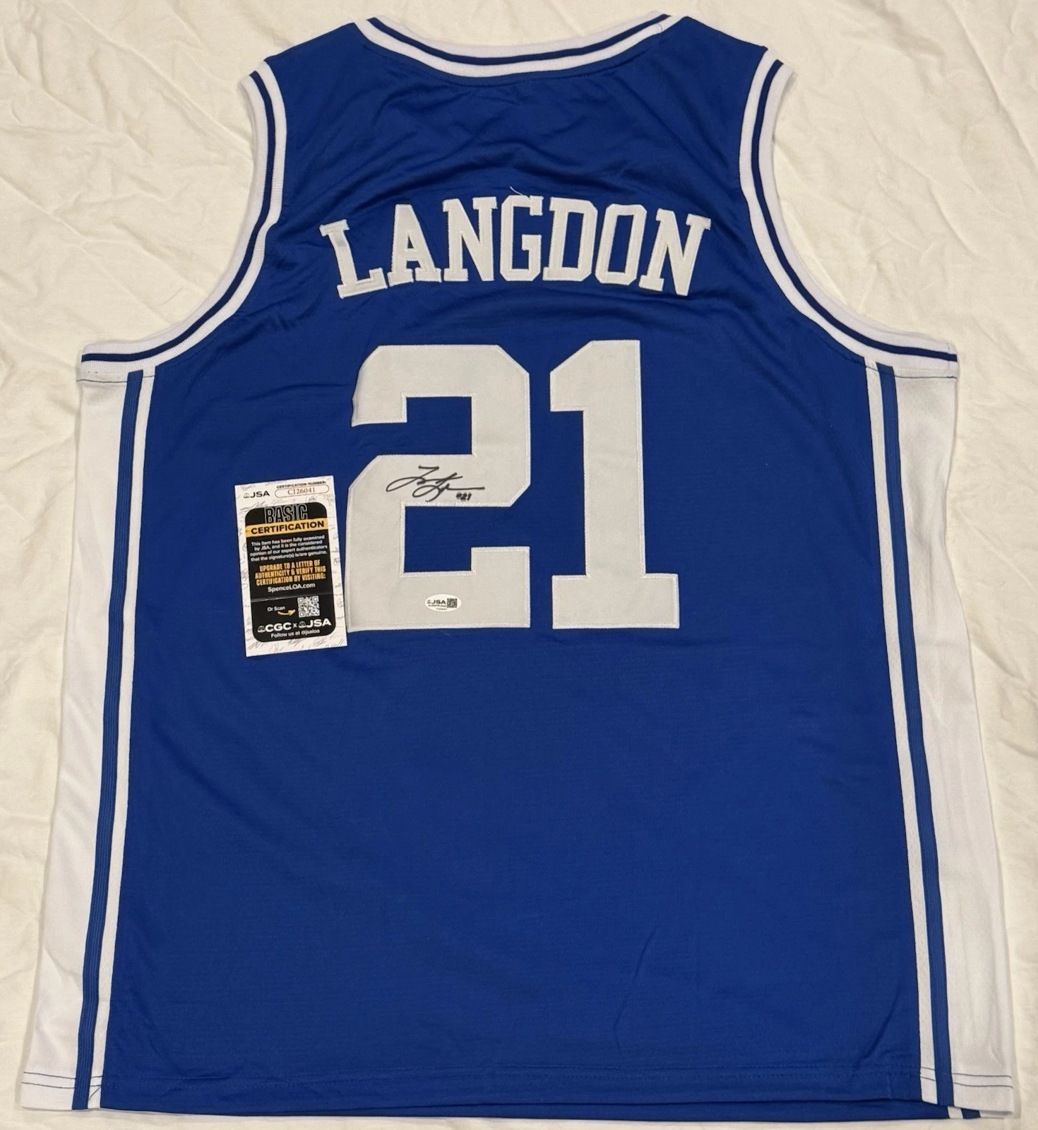 TRAJON LANGDON SIGNED AUTOGRAPHED DUKE BLUE DEVILS JERSEY JSA COA COLLECTIBLE MEMORABILIA
