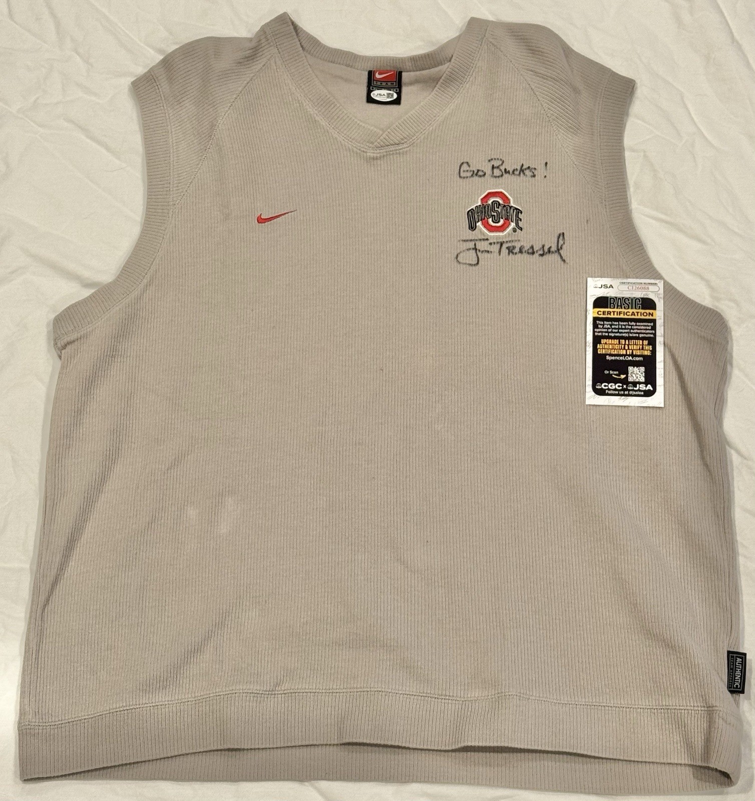 JIM TRESSEL SIGNED OHIO STATE UNIVERSITY BUCKEYES NIKE SWEATER VEST JSA COA YSU