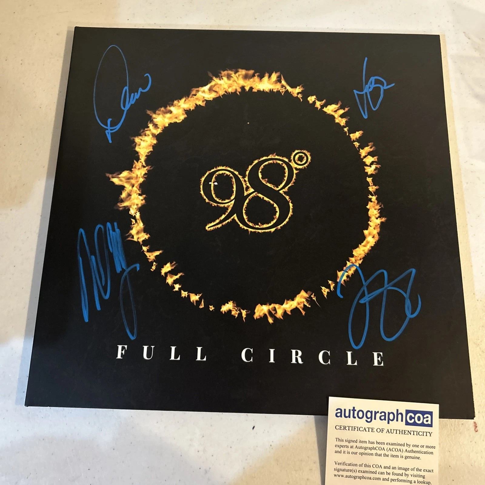 98 DEGREES SIGNED AUTOGRAPH VINYL ALBUM ACOA FULL CIRCLE RECORD LP