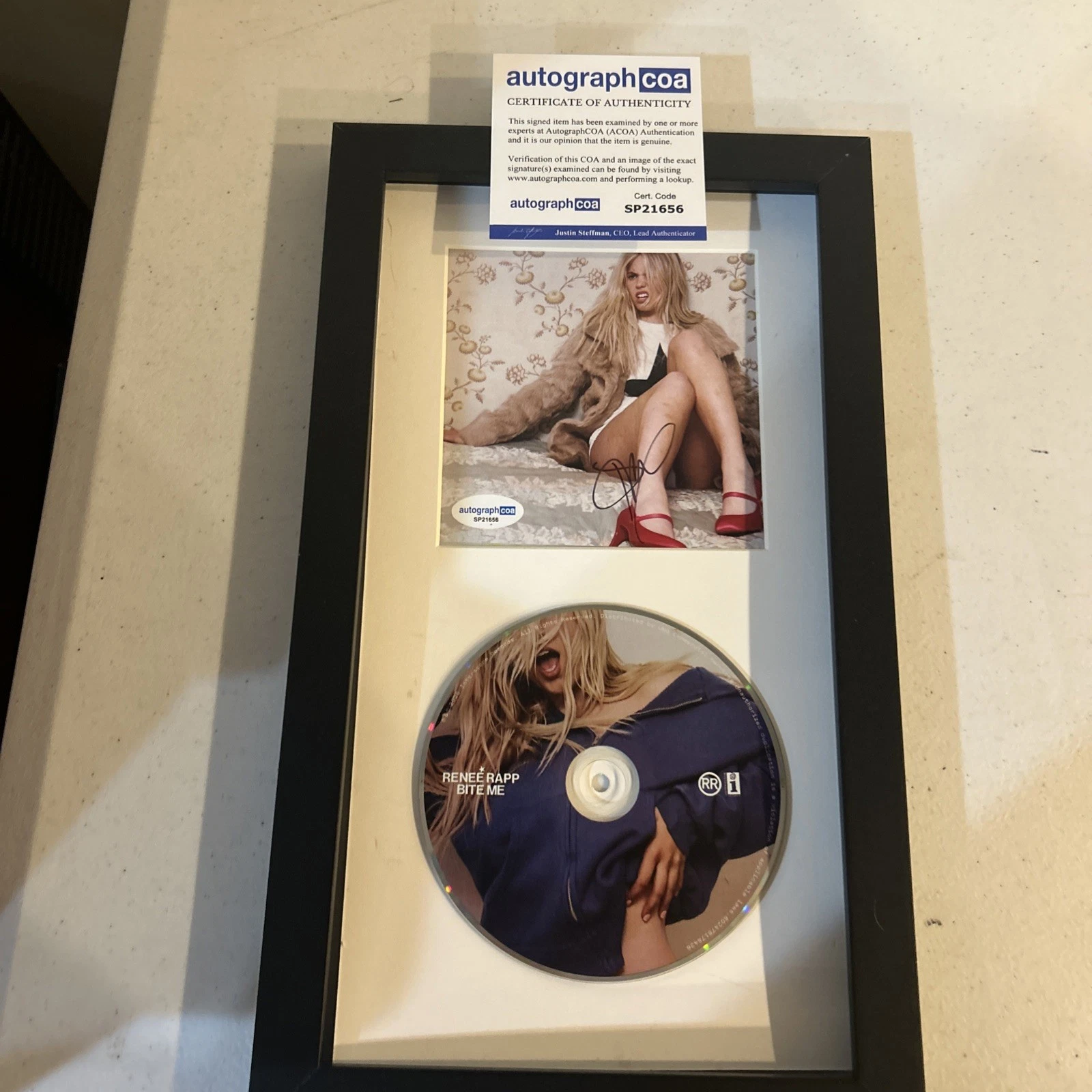 RENEE RAPP SIGNED AUTOGRAPH FRAMED CD DISPLAY ACOA BITE ME