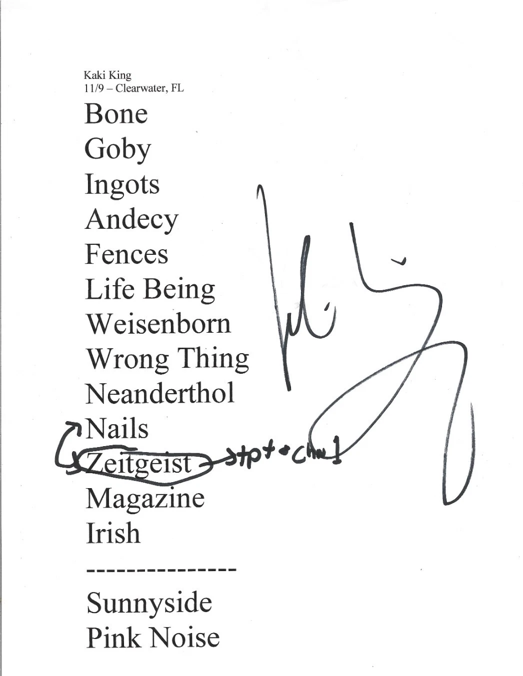 Kaki King REAL hand SIGNED Concert Used Setlist COA Autographed Guitarist