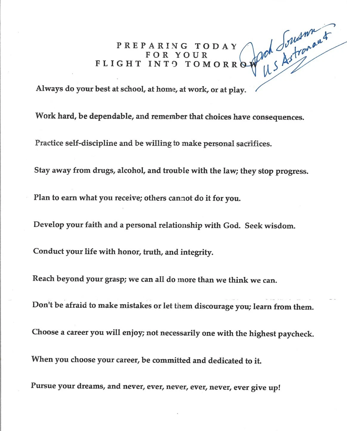 Jack Lousma hand SIGNED Printed Typed Paper COA Autograph NASA Astronaut Skylab