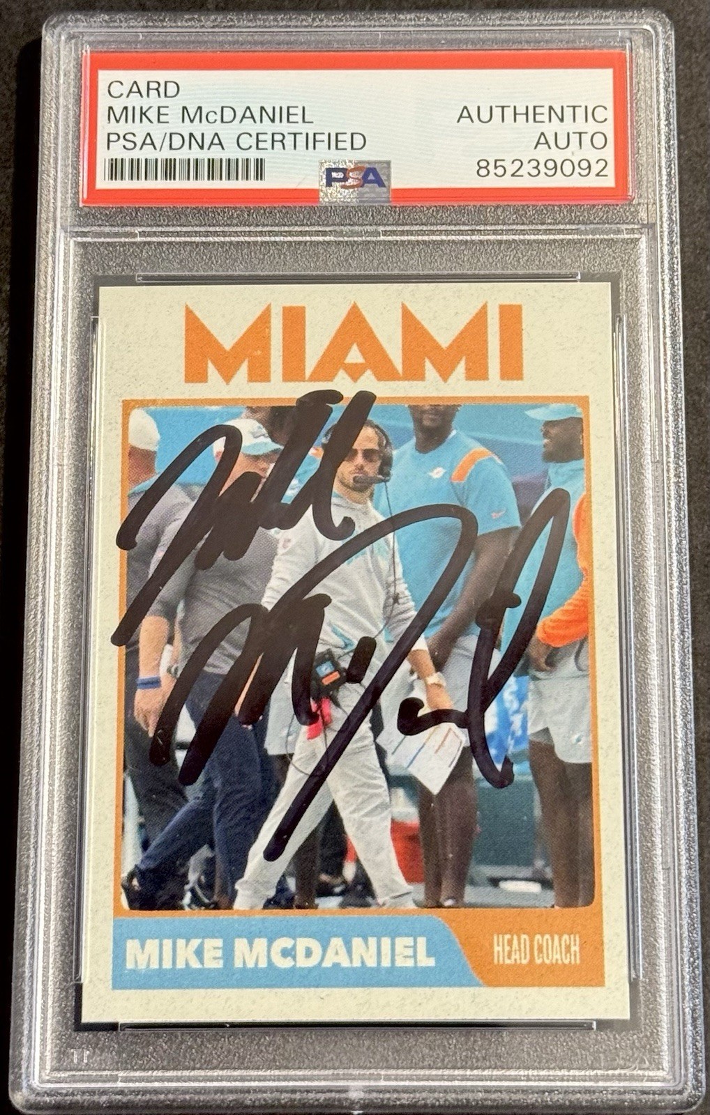 Mike McDaniel Signed Autographed Custom Miami Dolphins Card PSA/DNA Slab