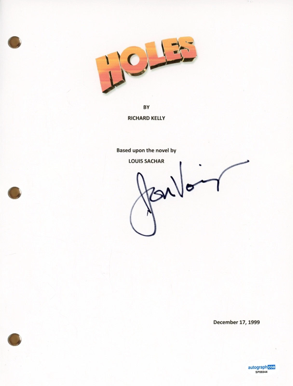 Jon Voight Signed Autograph Holes Movie Script Full Screenplay 2003 ...