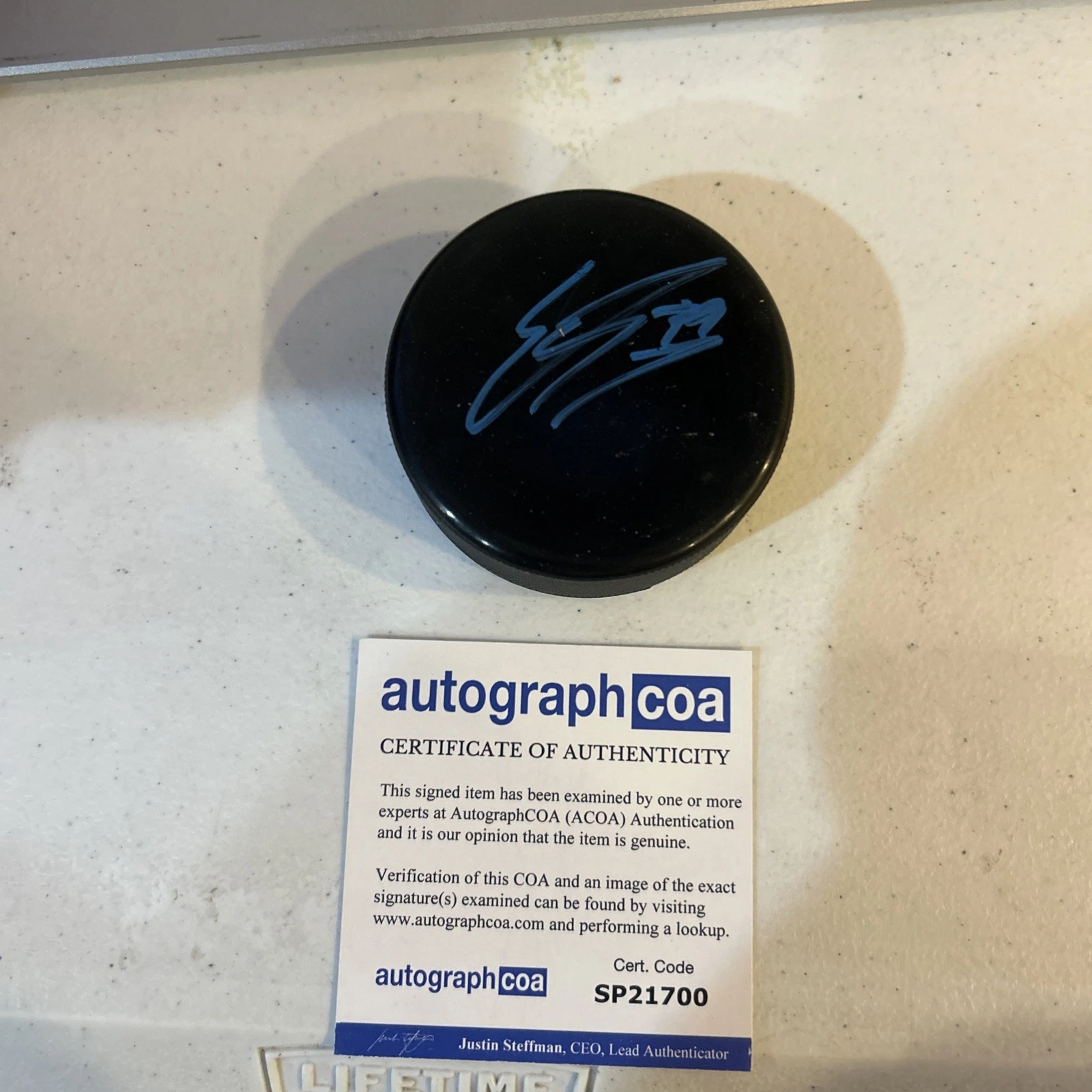 TAMPA BAY LIGHTNING- ETHAN GAUTHIER SIGNED AUTOGRAPH HOCKEY PUCK ACOA PROSPECT