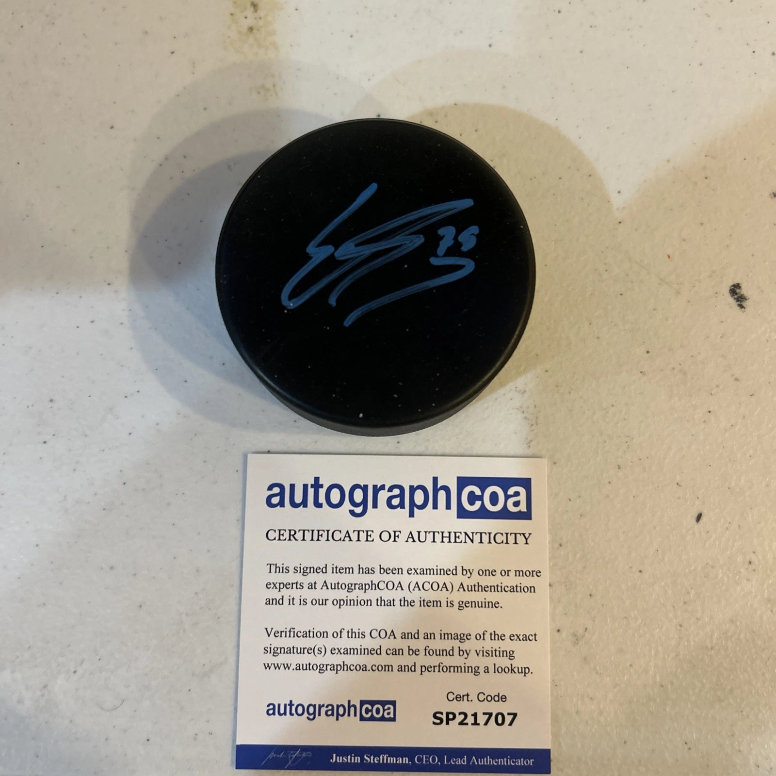TAMPA BAY LIGHTNING- ETHAN GAUTHIER SIGNED AUTOGRAPH HOCKEY PUCK ACOA PROSPECT