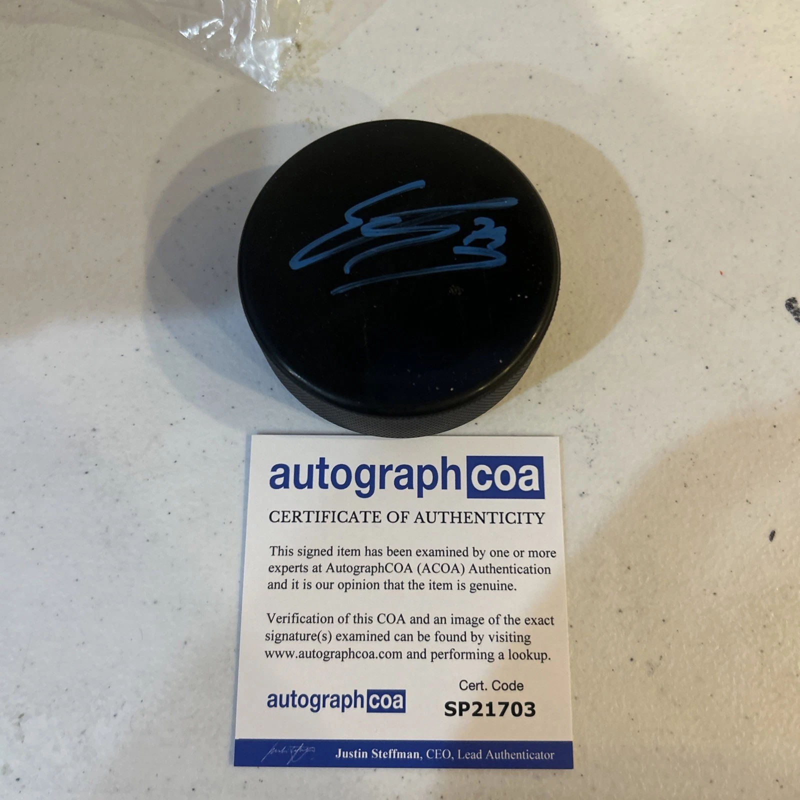 TAMPA BAY LIGHTNING- ETHAN GAUTHIER SIGNED AUTOGRAPH HOCKEY PUCK ACOA PROSPECT