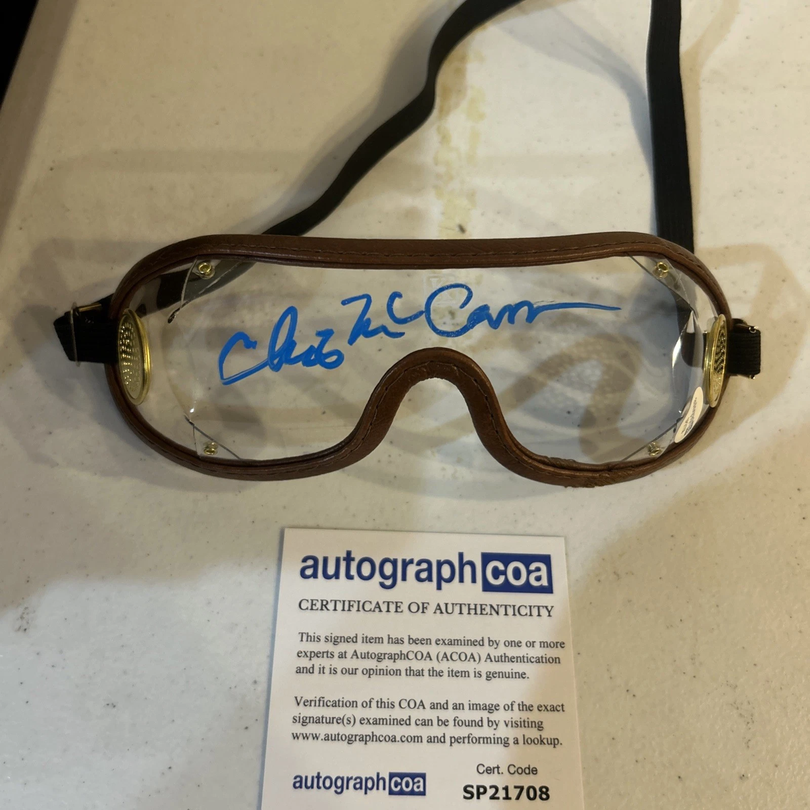 CHRIS MCCARRON SIGNED AUTOGRAPH JOCKEY GOGGLES ACOA HORSE RACING