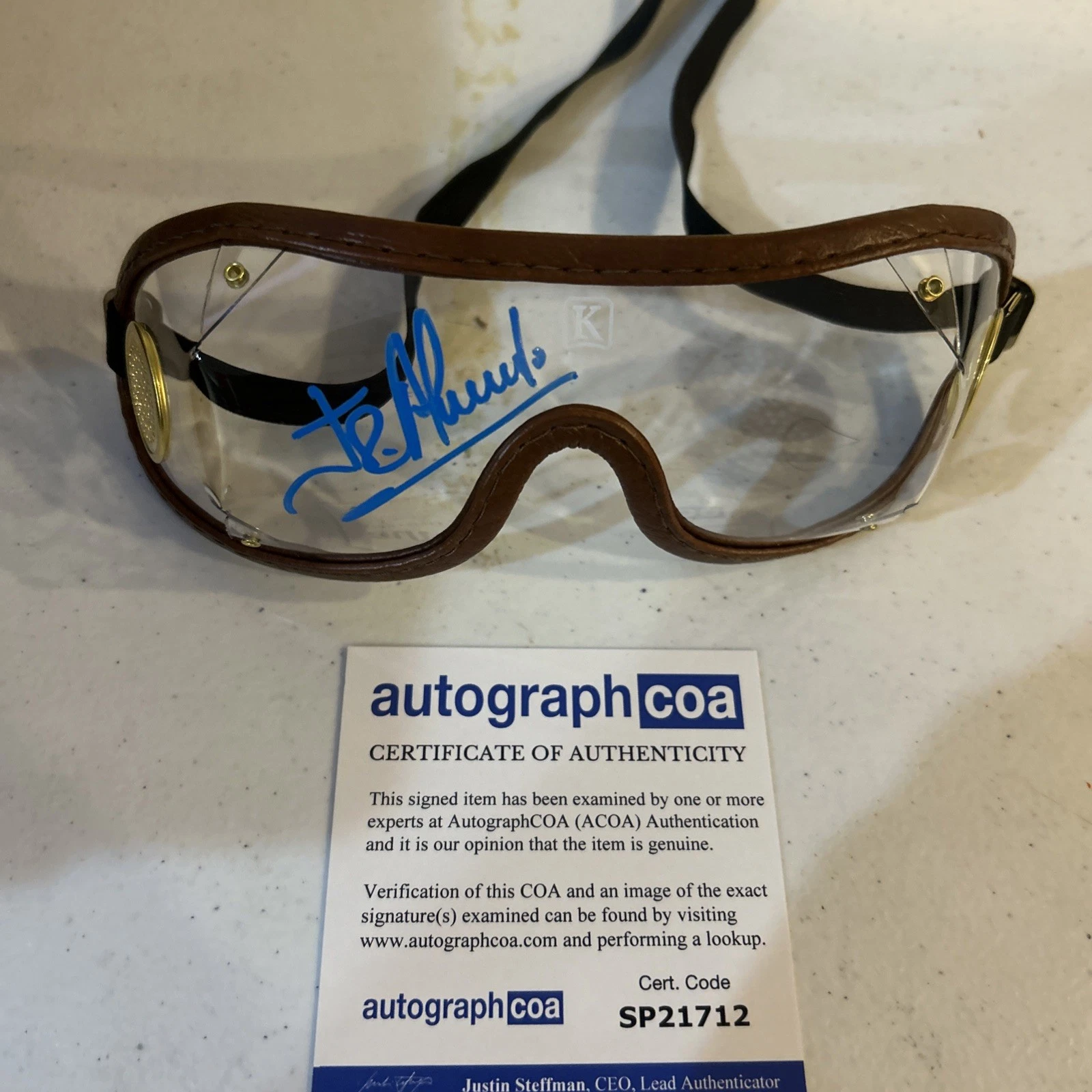 JUNIOR ALVARADO SIGNED AUTOGRAPH JOCKEY GOGGLES ACOA SOVEREIGNTY HORSE RACING