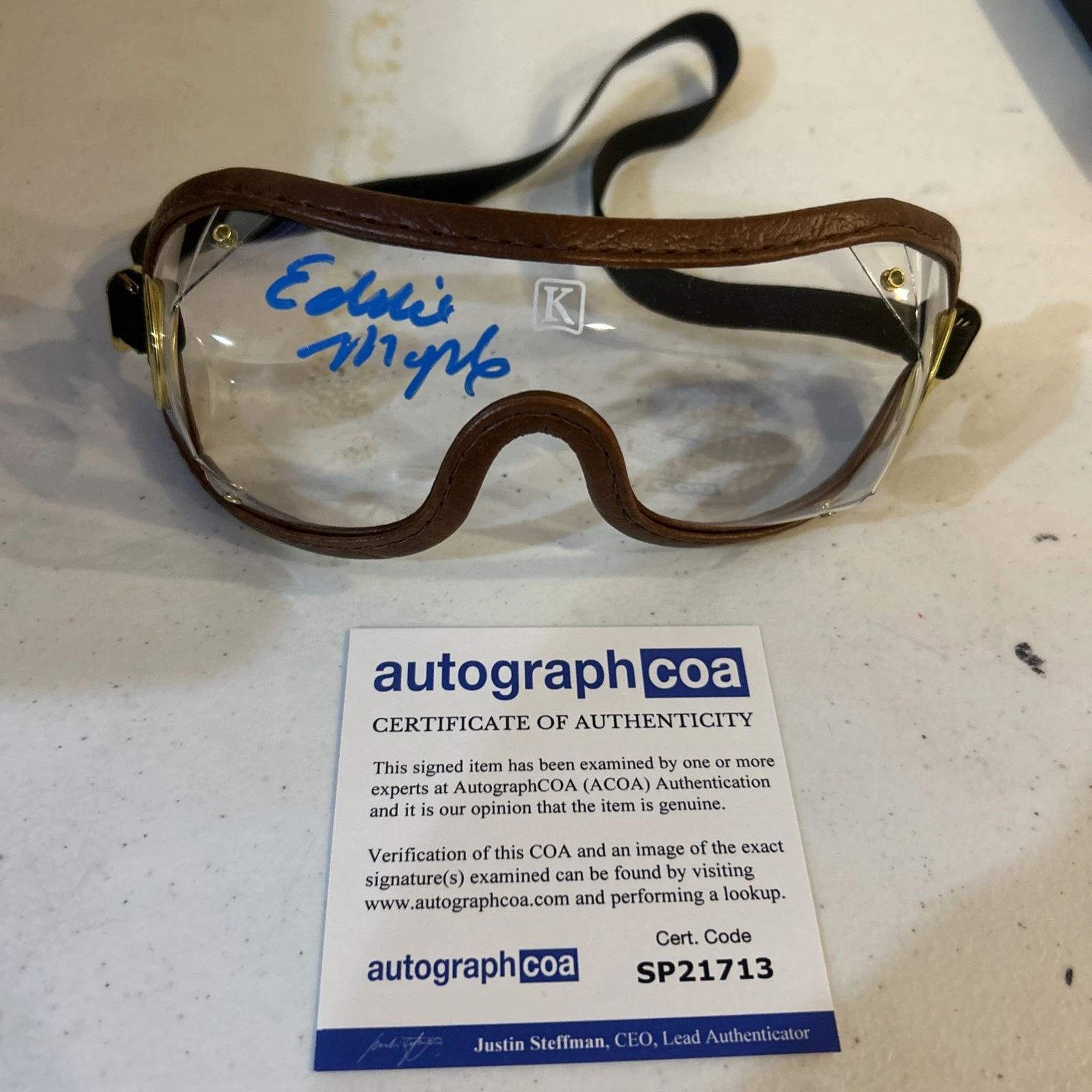 EDDIE MAPLE SIGNED AUTOGRAPH JOCKEY GOGGLES ACOA HORSE RACING
