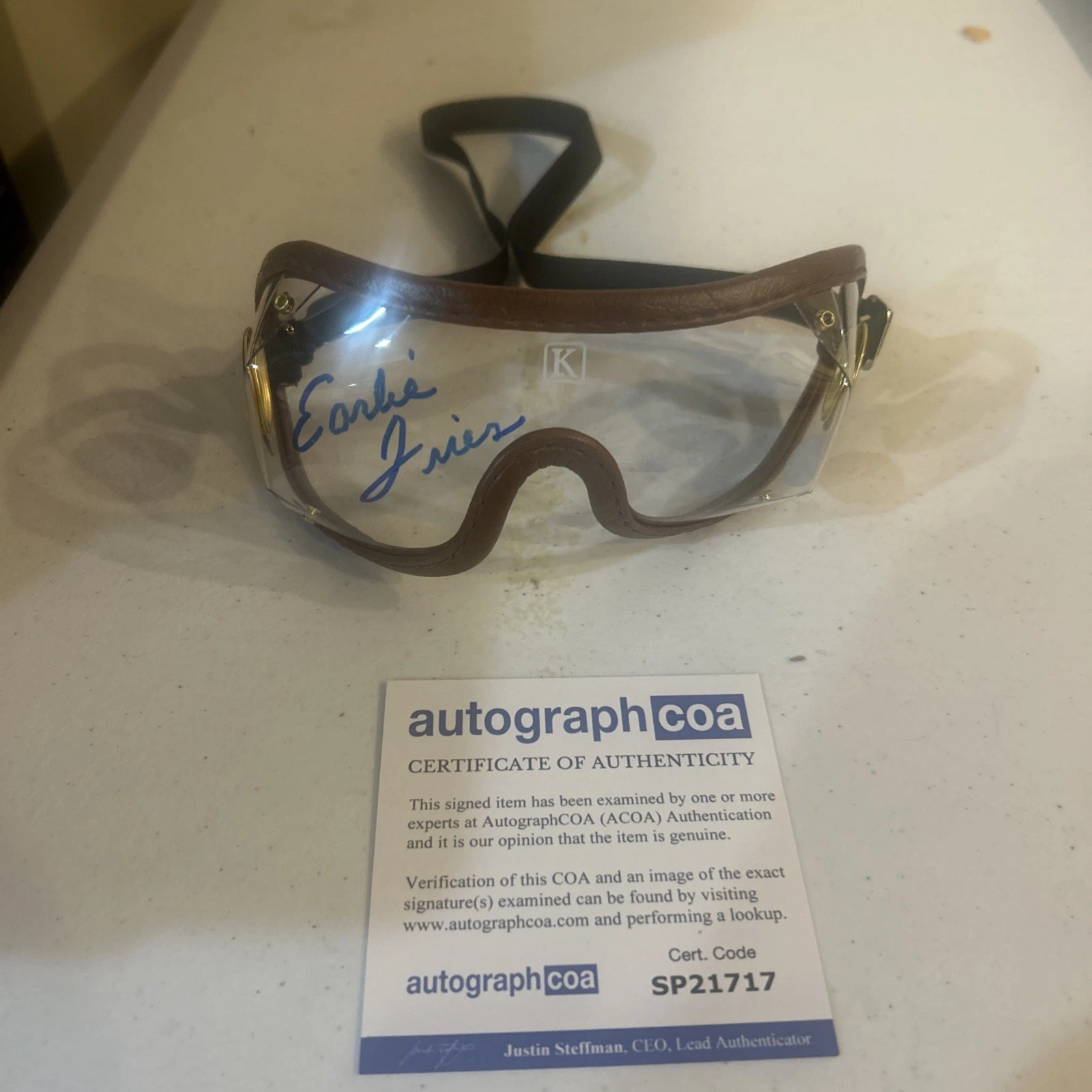 EARLIE FIRES SIGNED AUTOGRAPH JOCKEY GOGGLES ACOA HORSE RACING