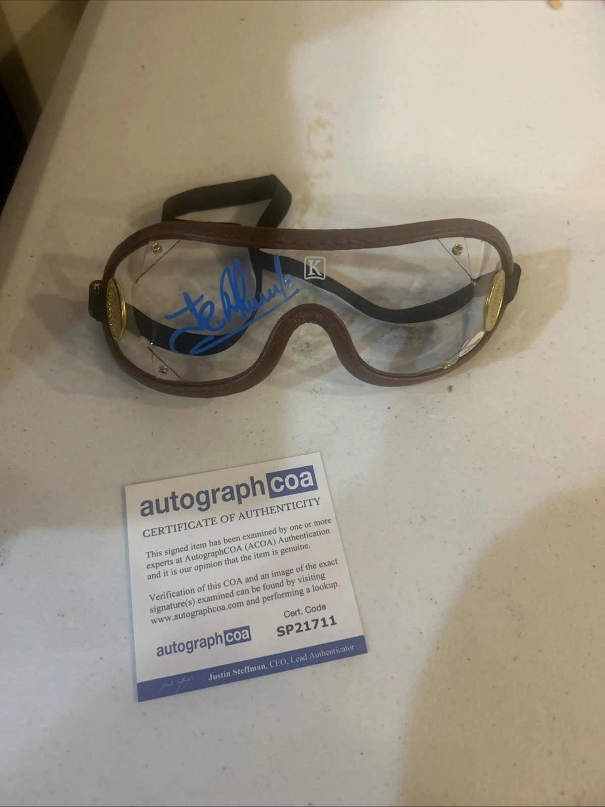 JUNIOR ALVARADO SIGNED AUTOGRAPH JOCKEY GOGGLES ACOA SOVEREIGNTY HORSE RACING