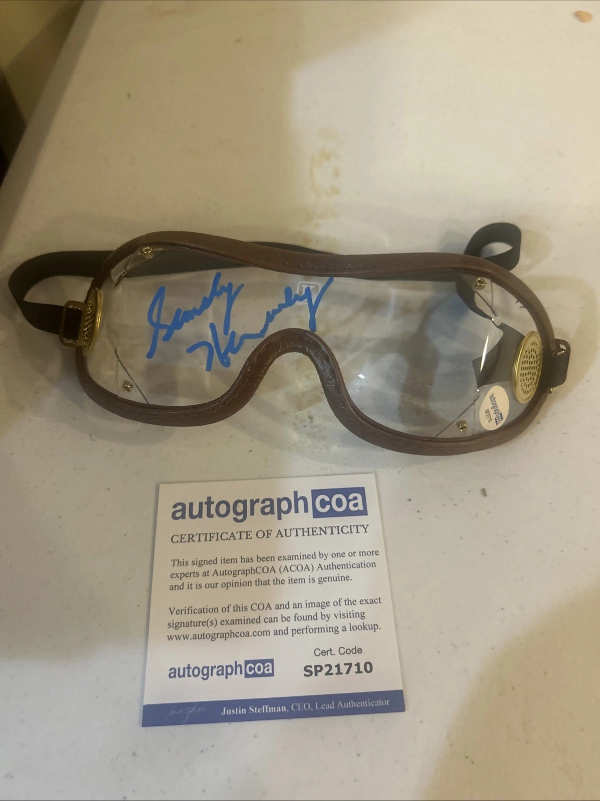 SANDY HAWLEY SIGNED AUTOGRAPH JOCKEY GOGGLES ACOA HORSE RACING COLLECTIBLE MEMORABILIA