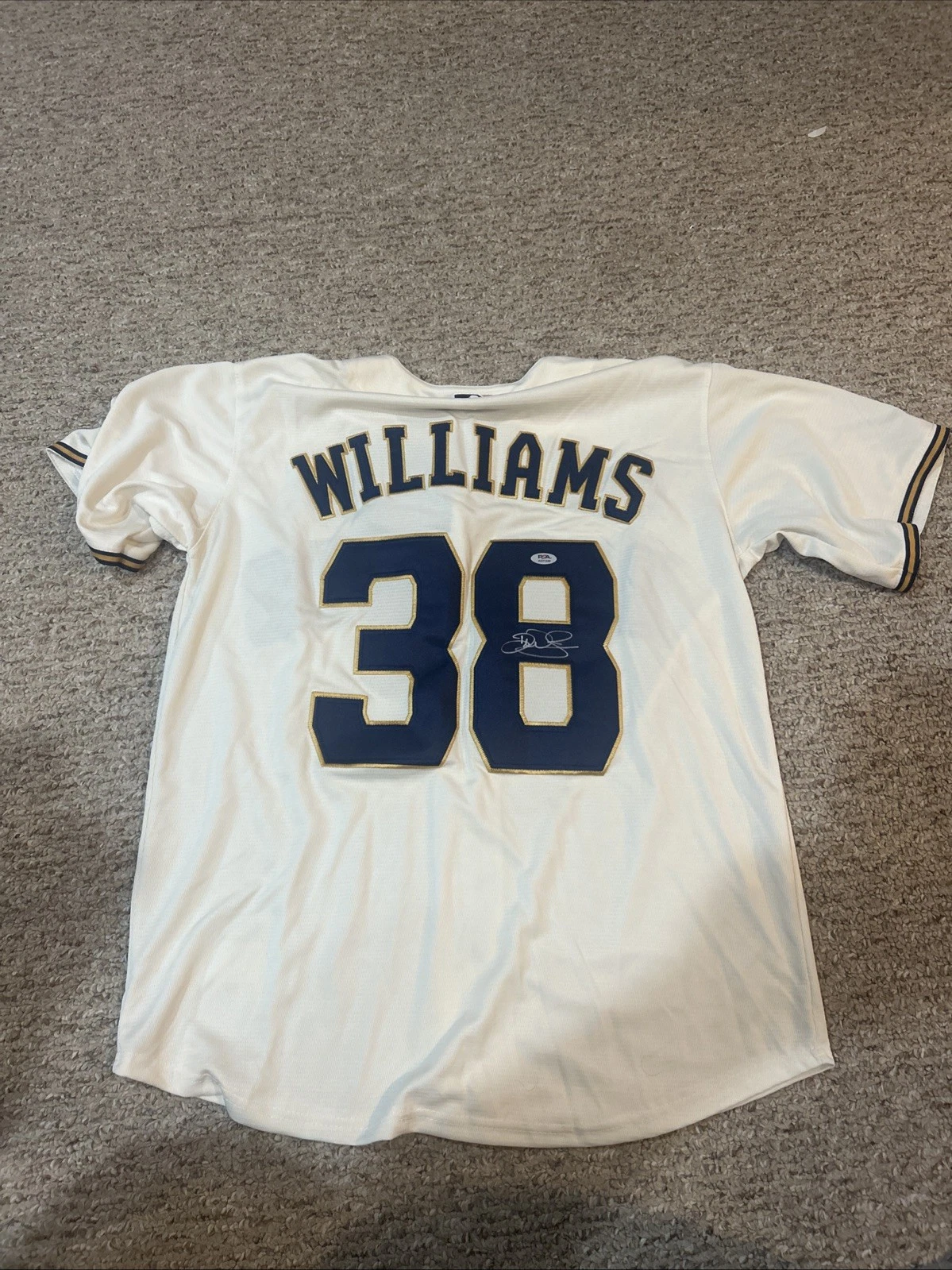 MILWAUKEE BREWERS- DEVIN WILLIAMS SIGNED AUTOGRAPH JERSEY PSA DNA COA
