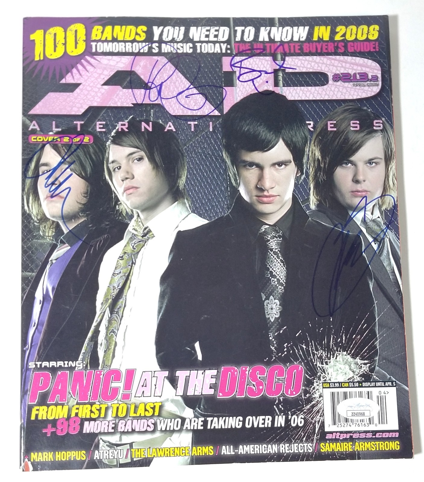 Panic! At The Disco full band hand SIGNED AP Magazine JSA LOA Autographed Urie +