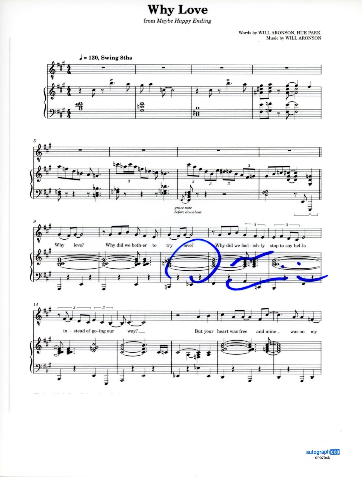 Darren Criss Maybe Happy Ending Signed Autograph 'Why Love' Sheet Music ACOA COA