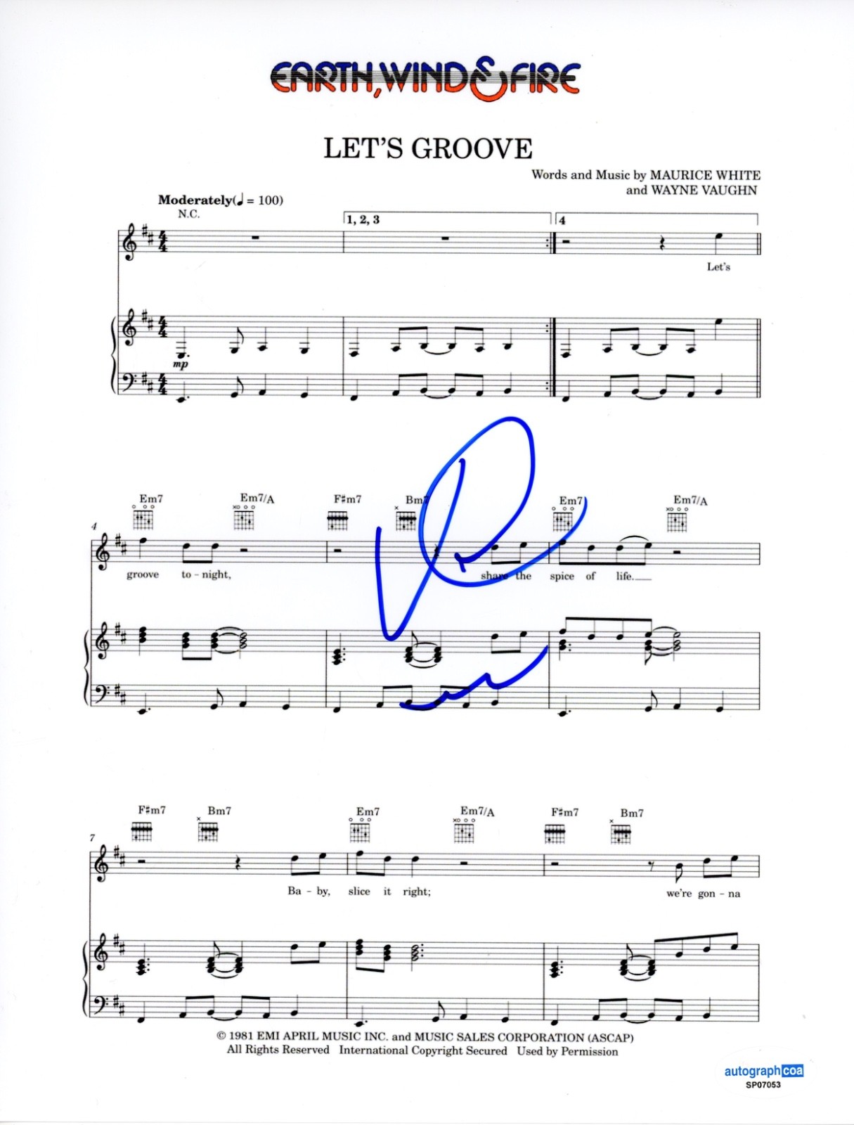 Verdine White Earth, Wind & Fire Signed Autograph Let's Groove Sheet Music ACOA