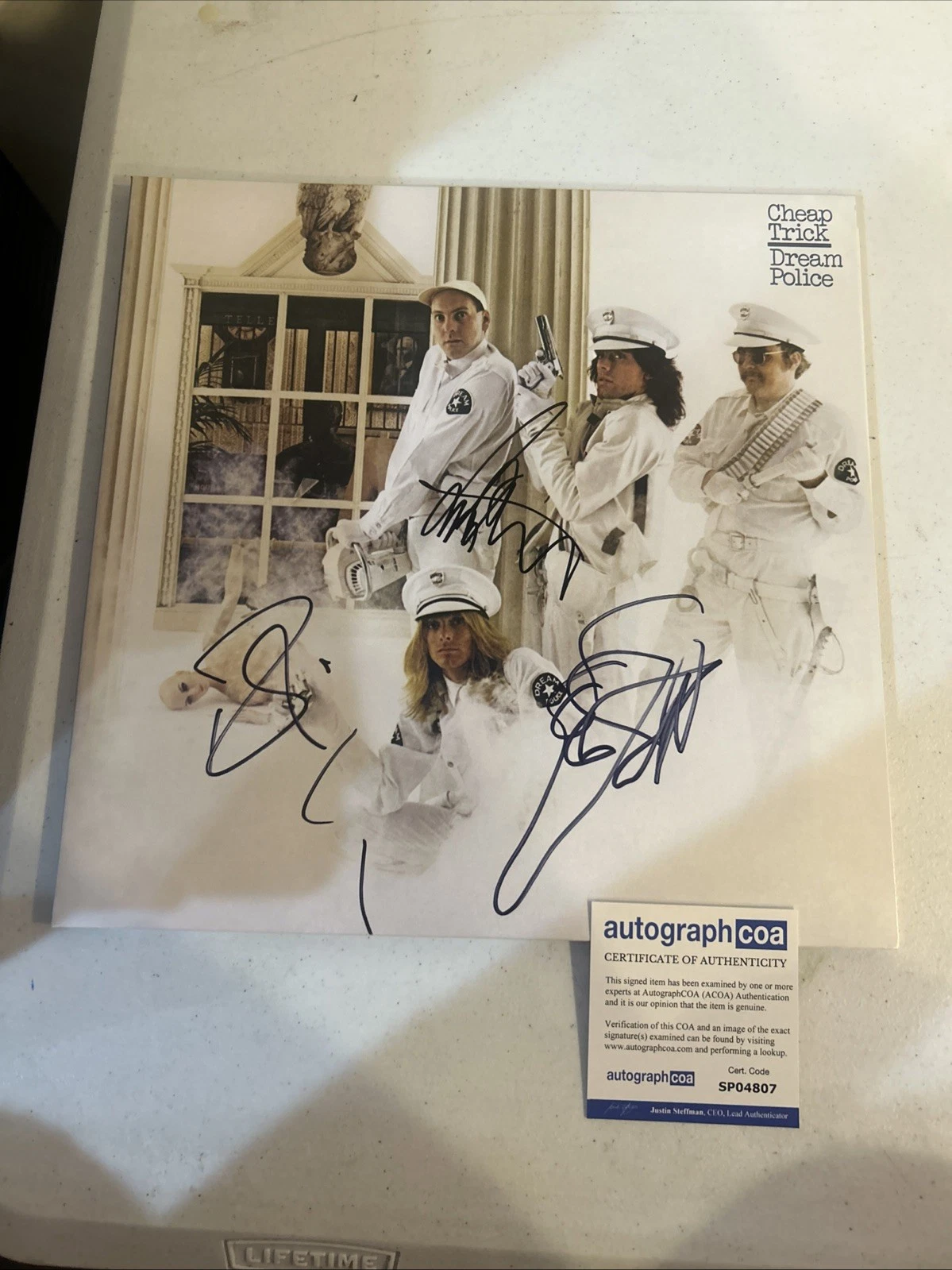 CHEAP TRICK SIGNED AUTOGRAPH VINYL ALBUM ACOA DREAM POLICE RECORD RICK ROBIN TOM
