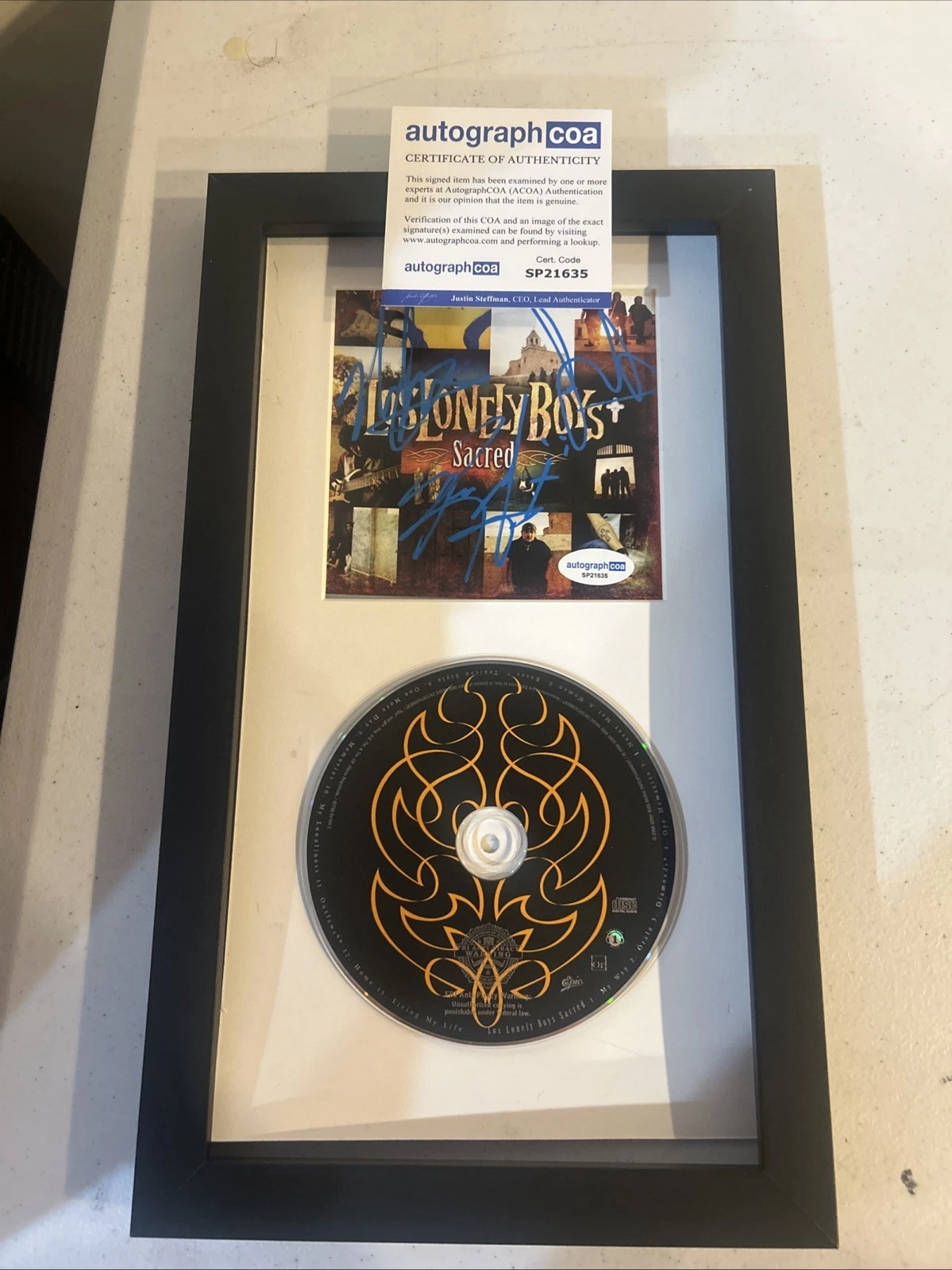 LOS LONELY BOYS SIGNED AUTOGRAPH FRAMED CD DISPLAY ACOA SACRED