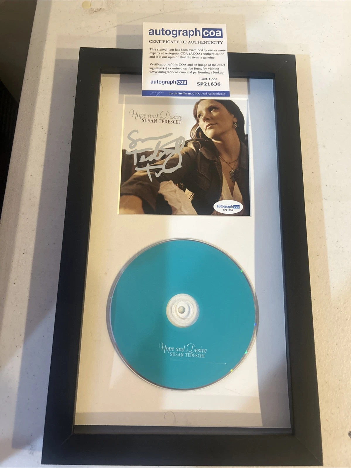 SUSAN TEDESCHI SIGNED AUTOGRAPH FRAMED CD DISPLAY ACOA HOPE AND DESIRE