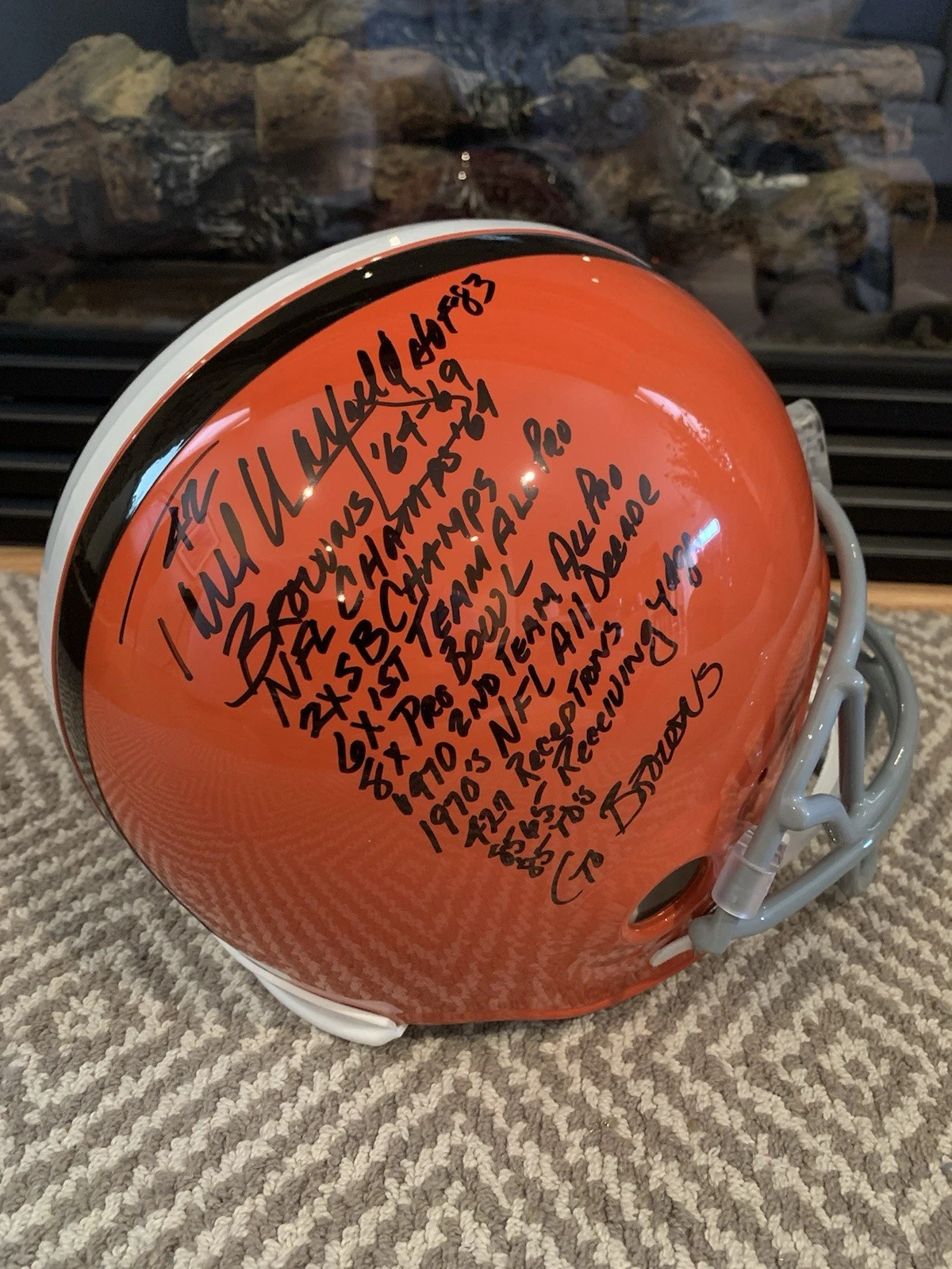 PAUL WARFIELD SIGNED FULL SIZE CLEVELAND BROWNS STAT HELMET+JSA  12 INSCRIPTIONS