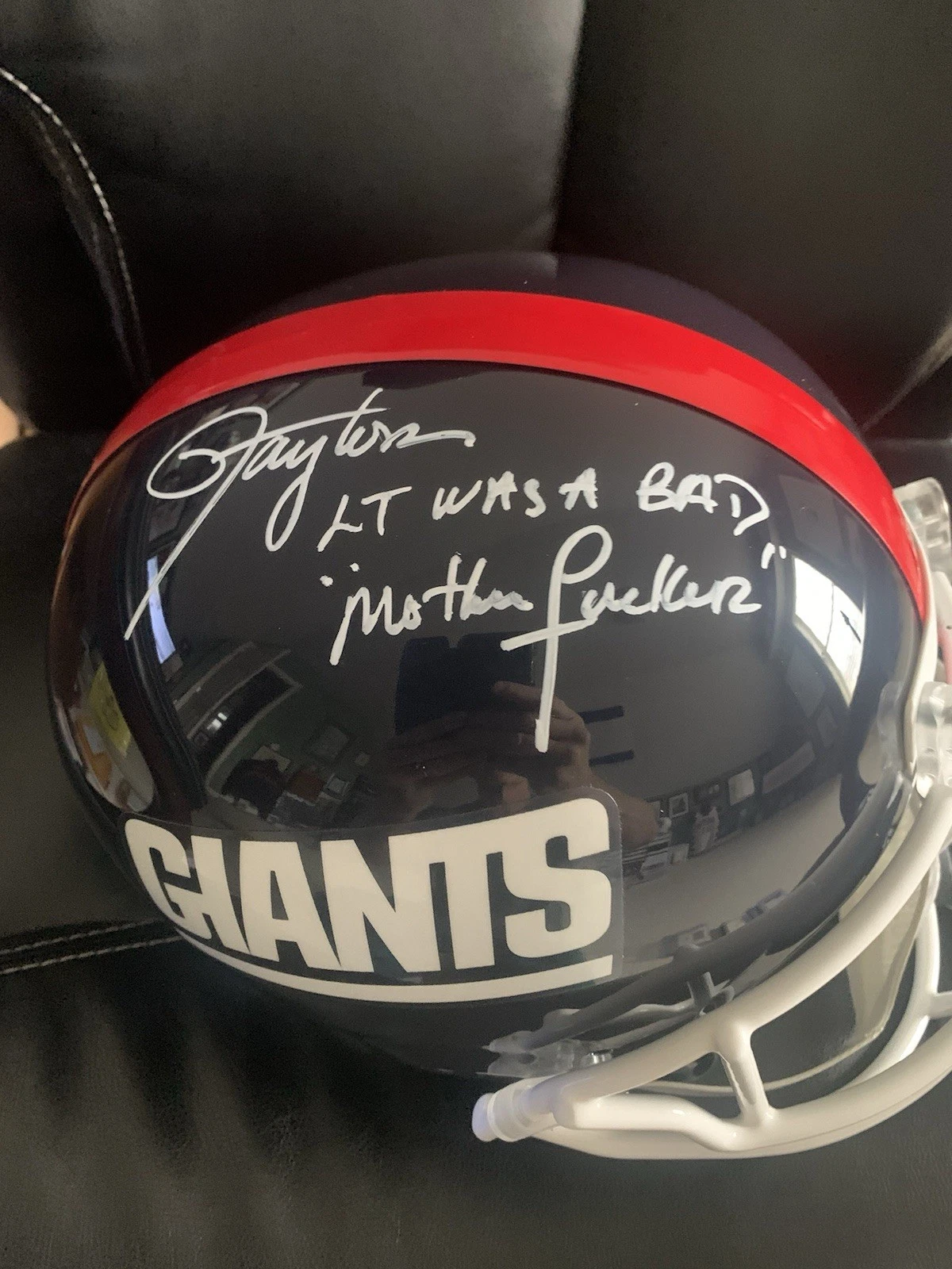 LAWRENCE TAYLOR SIGNED FULL SIZE RIDDELL GIANTS HELMET+JSA      BAD MOTHERF***ER
