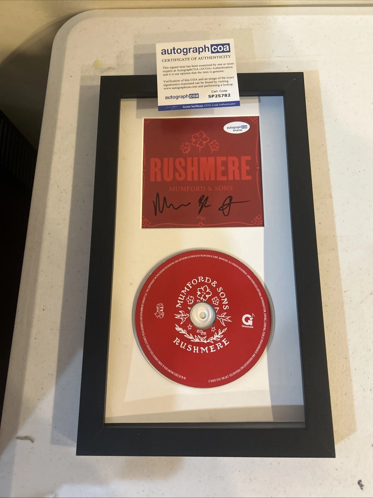 MUMFORD & SONS SIGNED AUTOGRAPH FRAMED CD DISPLAY RUSHMERE RECORD ACOA