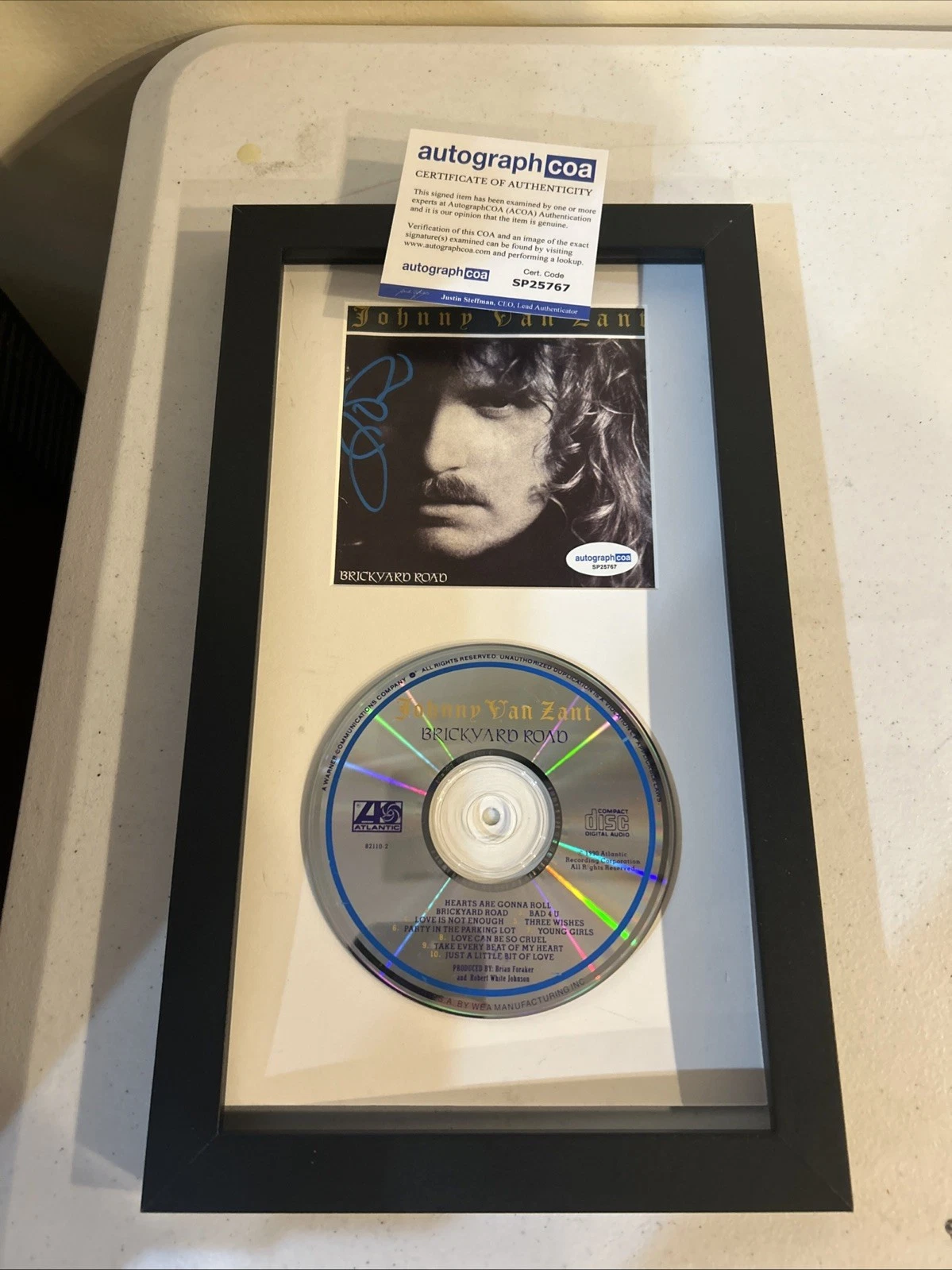 JOHNNY VAN ZANT SIGNED AUTOGRAPH FRAMED CD DISPLAY ACOA BRICKYARD ROAD SKYNYRD