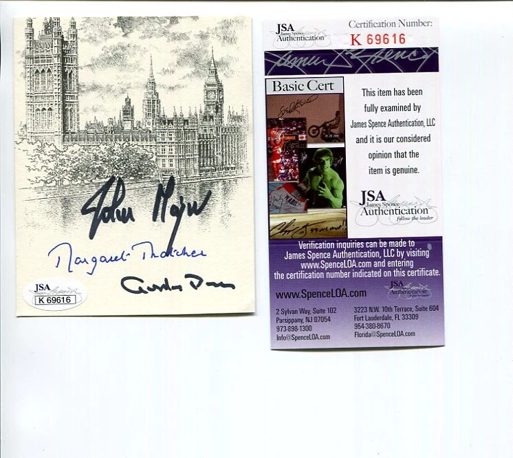 MARGARET THATCHER+GORDON BROWN+JOHN MAJOR SIGNED BOOKPLATE   PRIME MINISTERS JSA