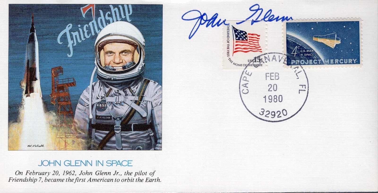 JOHN GLENN HAND SIGNED JOHN GLENN IN SPACE FIRST DAY COVER        RARE       JSA