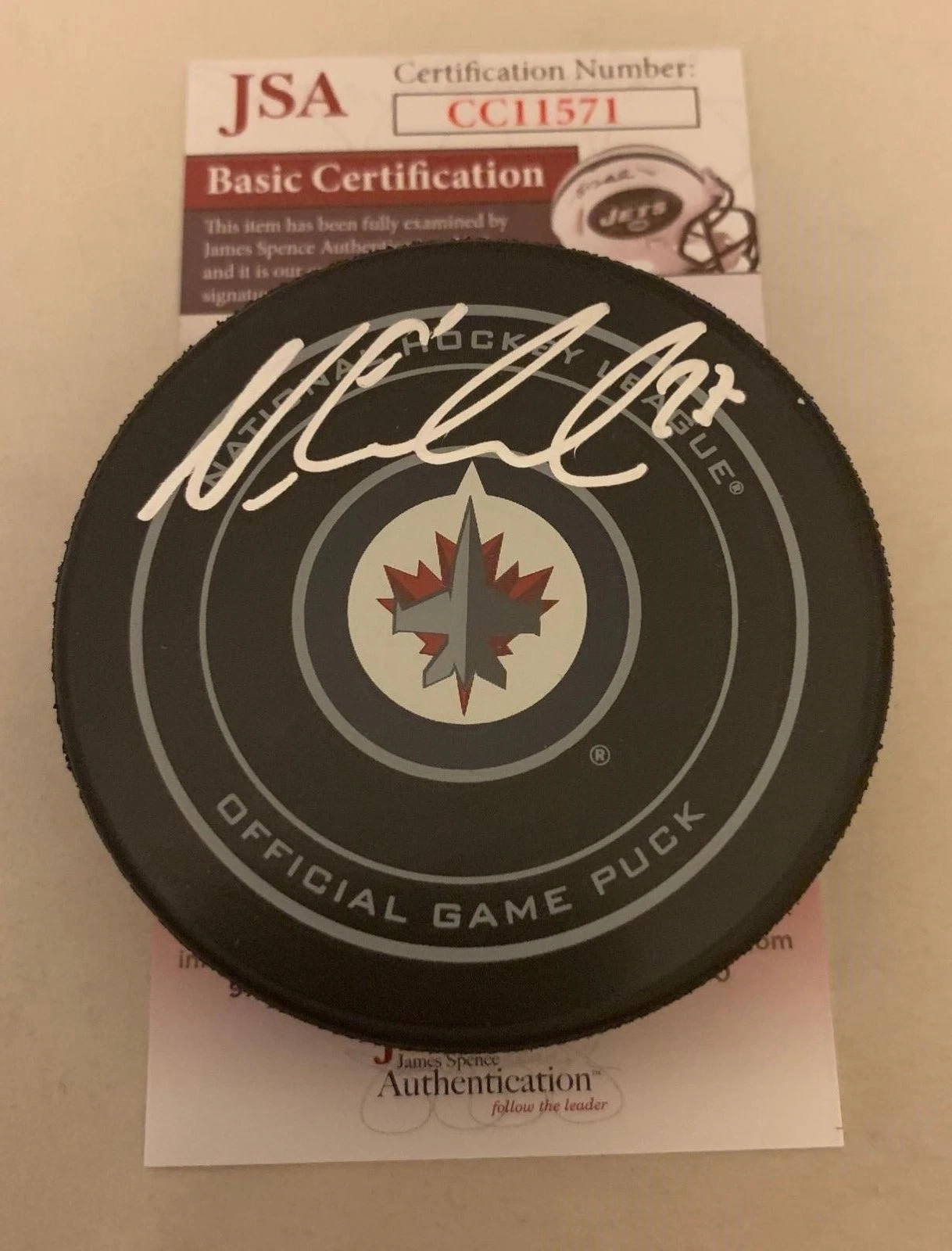Nikolaj Ehlers signed Winnipeg Jets Official Game Puck autographed JSA
