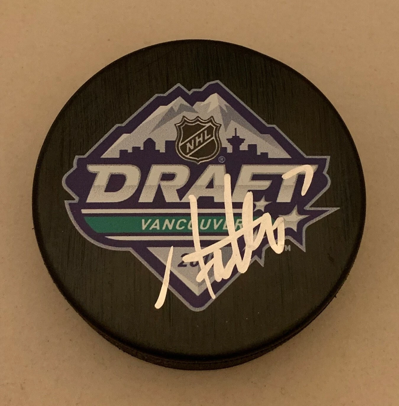 Alex Vlasic Team USA Chicago Blackhawks signed 2019 NHL Draft Puck autographed