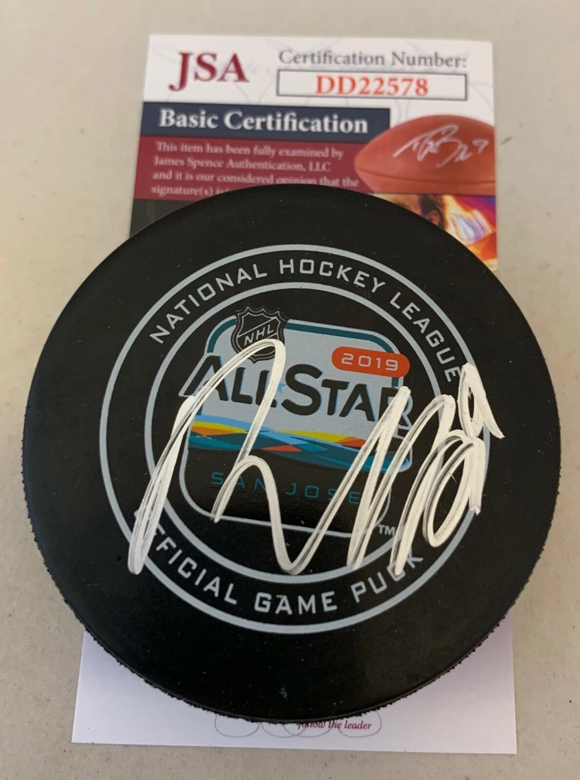 Roman Josi Nashville Predators signed 2019 All Star Game Puck San Jose JSA